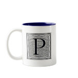 Block Letter "P" Woodcut Woodblock Inital Coffee Mug
