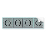 Block Letter "Q" Woodcut Woodblock Inital bumper stickers