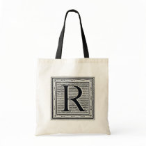 Block Letter "R" Woodcut Woodblock Inital Bag