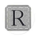 Block Letter "R" Woodcut Woodblock Inital stickers