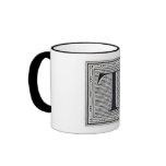 Block Letter "T" Woodcut Woodblock Inital Mugs