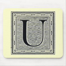 Block Letter "U" Woodcut Woodblock Inital Mouse Mats