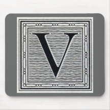 Block Letter "V" Woodcut Woodblock Inital Mousepads
