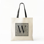 Block Letter "W" Woodcut Woodblock Inital Canvas Bags
