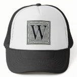 Block Letter "W" Woodcut Woodblock Inital Hat