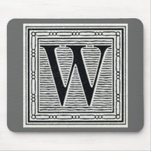 Block Letter "W" Woodcut Woodblock Inital Mouse Mat
