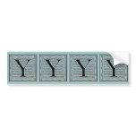 Block Letter "Y" Woodcut Woodblock Inital bumper stickers