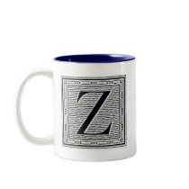 Block Letter "Z" Woodcut Woodblock Inital Coffee Mug