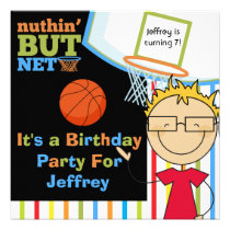 Blond  Boy w. Glasses Basketball Birthday Invite invitations