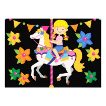 Blond Girl Carousel Birthday 5x7 Invitation invitations