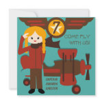 Blond Girl Pilot Birthday Invitations
