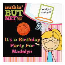 Blond Girl w. Glasses Basketball Birthday Invite invitations