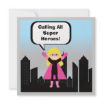 Blond Hair Girl Super Hero Birthday Invitation