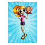 Blond Skeleton Waitress Greeting Cards