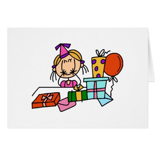 Blonde Birthday Girl With Gifts T-shirts and Gifts Greeting Card
