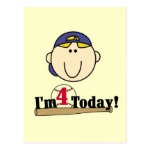 Blonde  Boy Baseball 4th Birthday Postcard