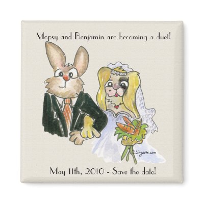 Blonde Cartoon Rabbits Wedding Save the Date Magne by zooogle