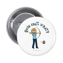 Blonde Female Archery in Blue Pinback Button