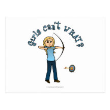 Blonde Female Archery in Blue Postcard