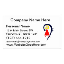 Blonde female blue bass clef red dress business cards