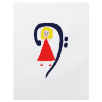 Blonde female blue bass clef red dress