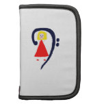 Blonde female blue bass clef red dress folio planner