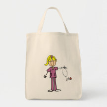 Blonde Female Stick Figure Nurse Tote Bags