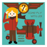 Blonde Girl Pilot Birthday Invitations