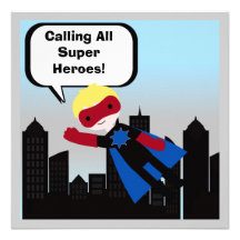 Blonde Hair Boy Super Hero Birthday Invitation