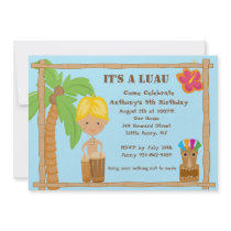 Blonde Haired Aloha Luau Birthday Invitation