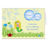Blonde mermaid cute girl birthday party invitation card