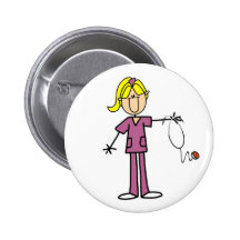 Blonde Stick Figure Nurse Button
