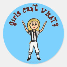 Blonde Womens Football Referee Round Stickers
