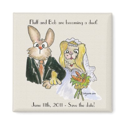 Blondy Cartoon Rabbits Wedding Save the Date Refrigerator Magnets by zooogle