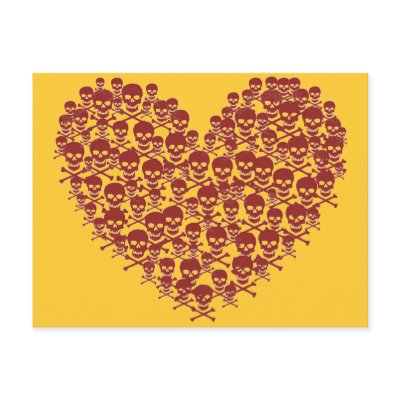 Blood Red Skull Heart Post Card by JuJuGarden