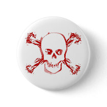 Blood Smeared Skull & Bloody Cross Bones Pinback Button