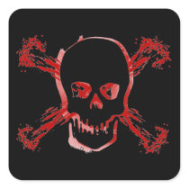 Blood Smeared Skull & Bloody Cross Bones Square Sticker