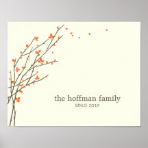 Blooming Branches Personalised Wall Art -Orange- Posters