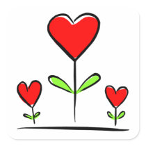 Blooming Hearts Flowers Love Heart Square Stickers