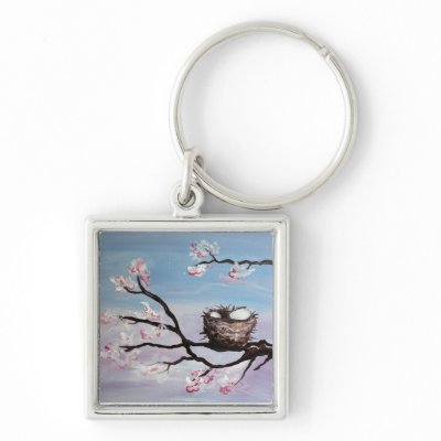 Blossoming Nest square key chain by katyareal