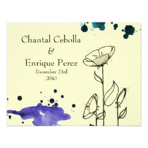 Blotchy flowers blue custom announcement