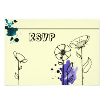 Blotchy flowers blue custom announcements