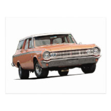 Blue 1964 Dodge station wagon. Post Cards