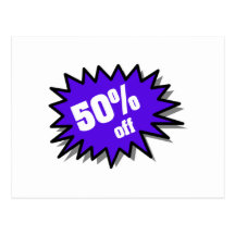 Blue 50 Percent Off Postcard