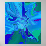 Blue Abstract Flower Poster