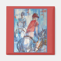 Blue Abstract Horse and Rider Watercolor Art Fridge Magnet