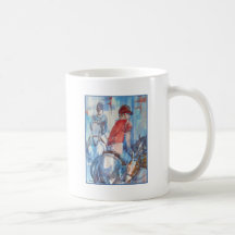 Blue Abstract Horse and Rider Watercolor Art Coffee Mug