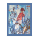 Blue Abstract Horse and Rider Watercolor Art Post Card