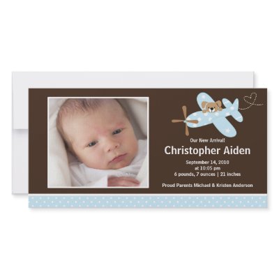 Blue Aeroplane Baby Boy Birth Annoucement by celebrateitinvites
