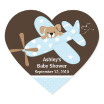 Blue Aeroplane Baby Shower Heart Sticker